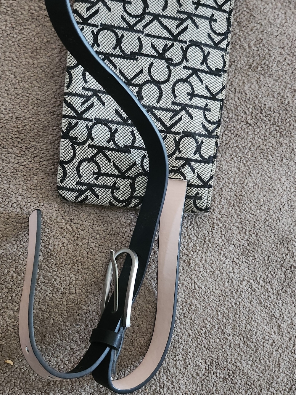 Calvin Klein Black Leather Belt with Silver-Tone Buckle